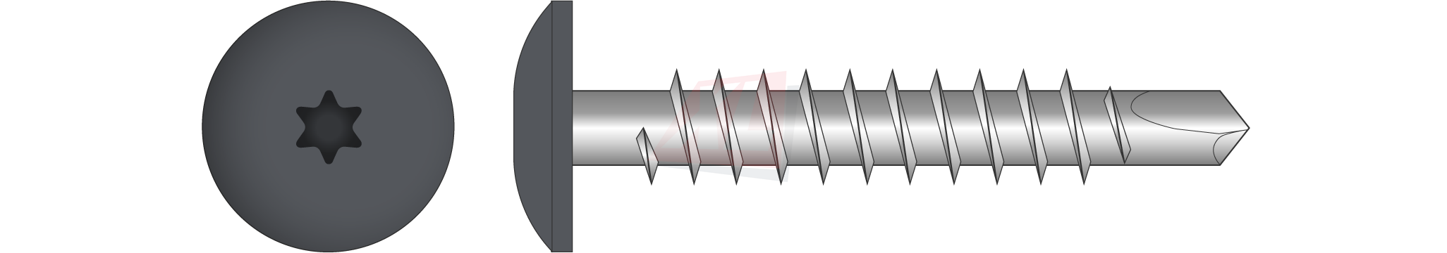 XL BI METAAL BOORSCHROEF Ø 12MM 4,8 X 29MM INOX 302 ZINK RAL XXXX
